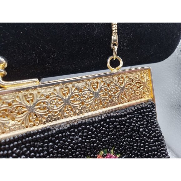 Vtg Early 1900's Style FLORAL Petit Point Needlepoint Embroidered Beaded Purse - Picture 4 of 11